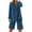 Dark Blue, variant on Women's 2 Piece Cotton Linen Set Casual Long Sleeve Button Down V Neck Shirt & Drawstring Shorts with Side Pockets Loose Loungewear Outfits Navy Blue S