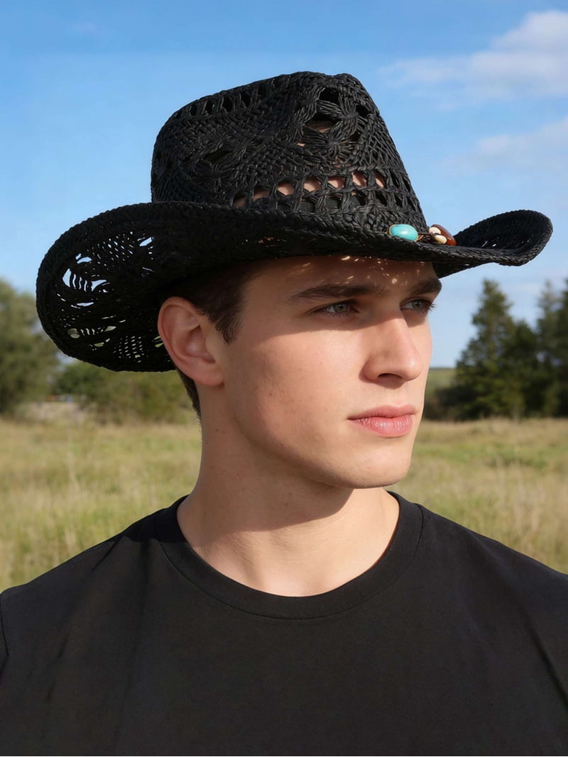Women Black Cowgirl Western Straw Wide with Shapeable Brim Cowboy Hat Bozeman | Womens Black Straw Cowgirl Hat – American Hat Makers main image 3