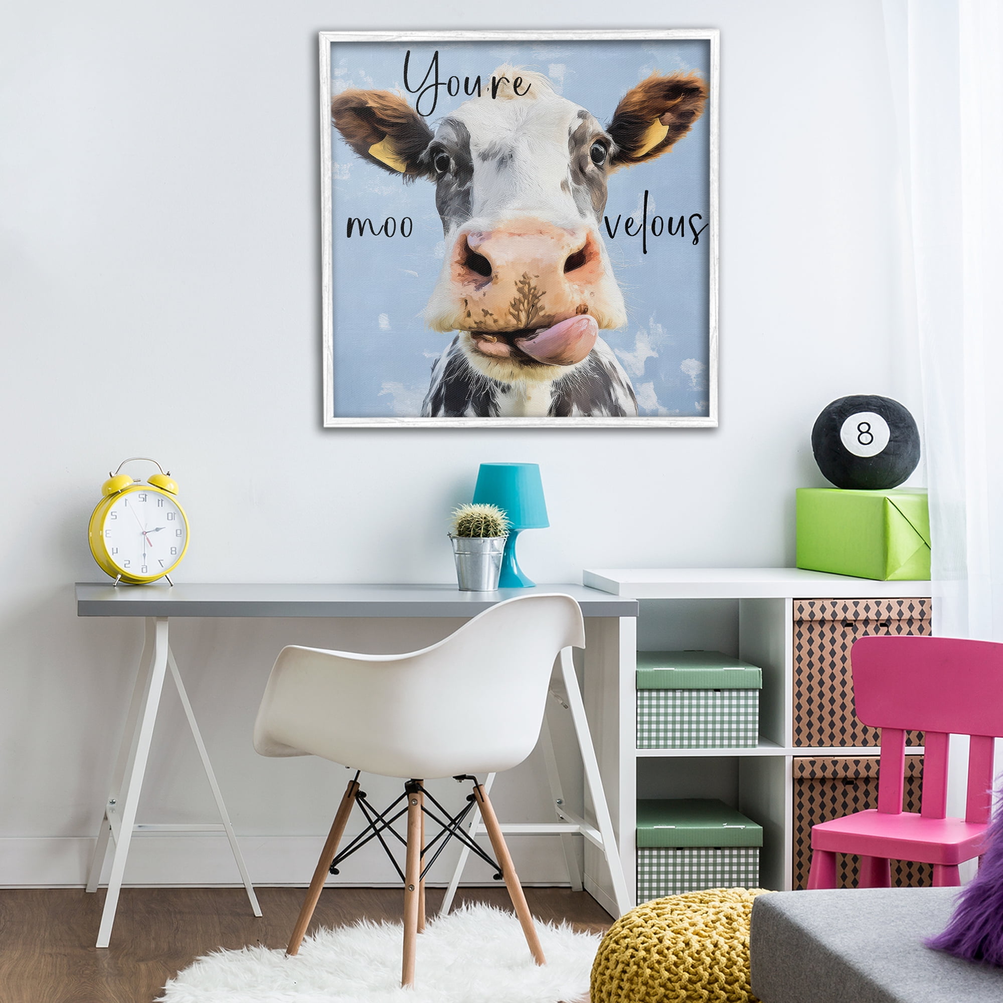 Stupell Industries You're Moo-velous Cow White Framed Giclee Art, design by Kim Curinga