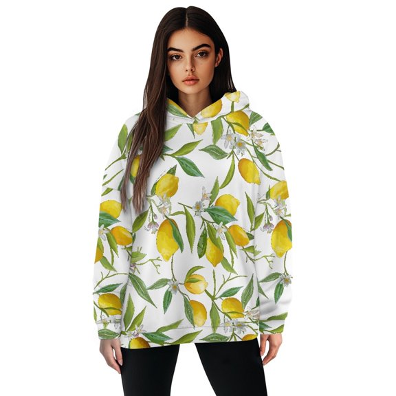 SCRAWLGOD Lemon Hoddie for Women Oversized Pullover Sweatshirt for Women Graphic with Long Sleeves Ladies Hooded Sweaters Size S Soft Active Wear Hoodies for Women Sports