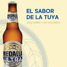 Medalla Ultra-Premium Light Beer, 6 Pack,12 fl oz Glass Bottle, 4.2 % ABV, Brewed by Compañía Cervecera de Puerto Rico