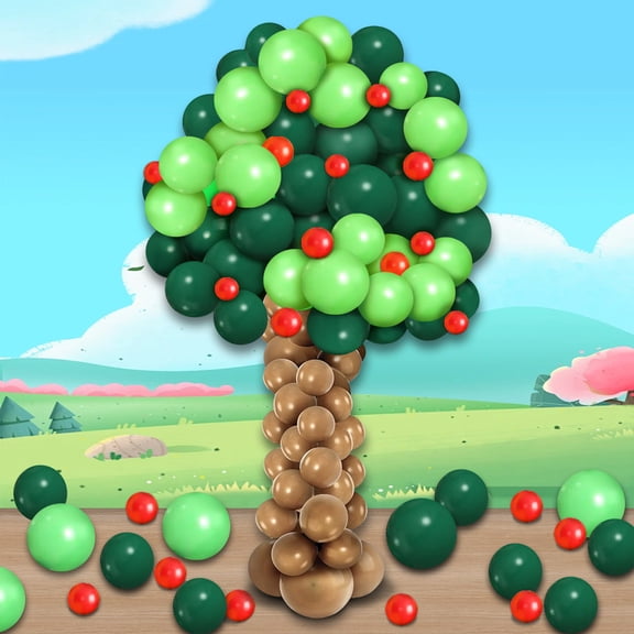 102Pcs 3D Apple Tree Party Balloon Chain Set Red Green Brown Latex Balloons Apple Theme Birthday Party Wedding Bedroom Decoration Supplies