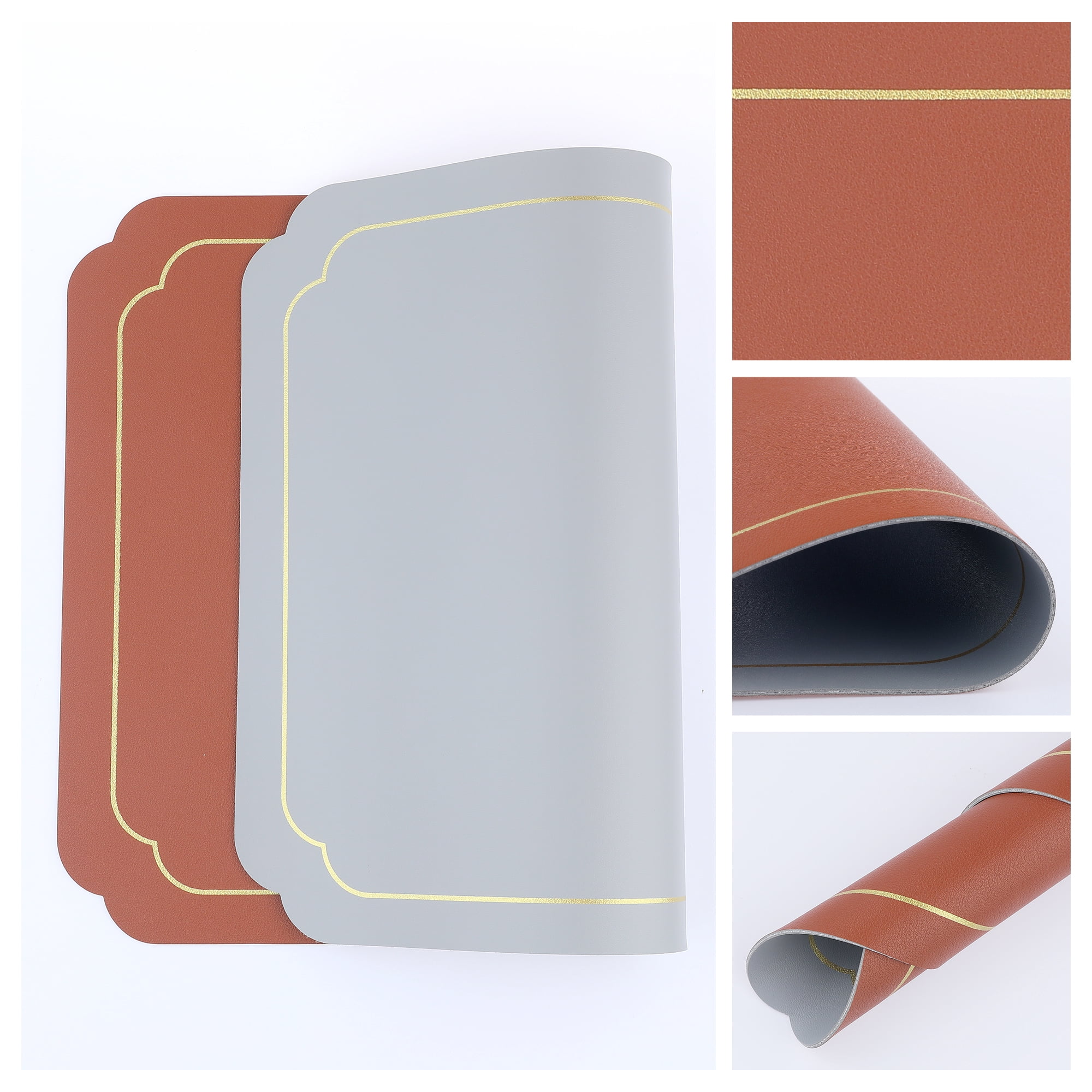 Unique Bargains Placemats Leather Placemats for Kitchen Dining Table Brown Gray 18x12in
