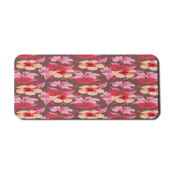 Flowers Computer Mouse Pad, Floral Theme Botanical Illustration Along Natural Tropical Pinkish Blossoms Pattern, Rectangle Non-Slip Rubber Mousepad X-Large, 35" x 15", Multicolor, by Ambesonne