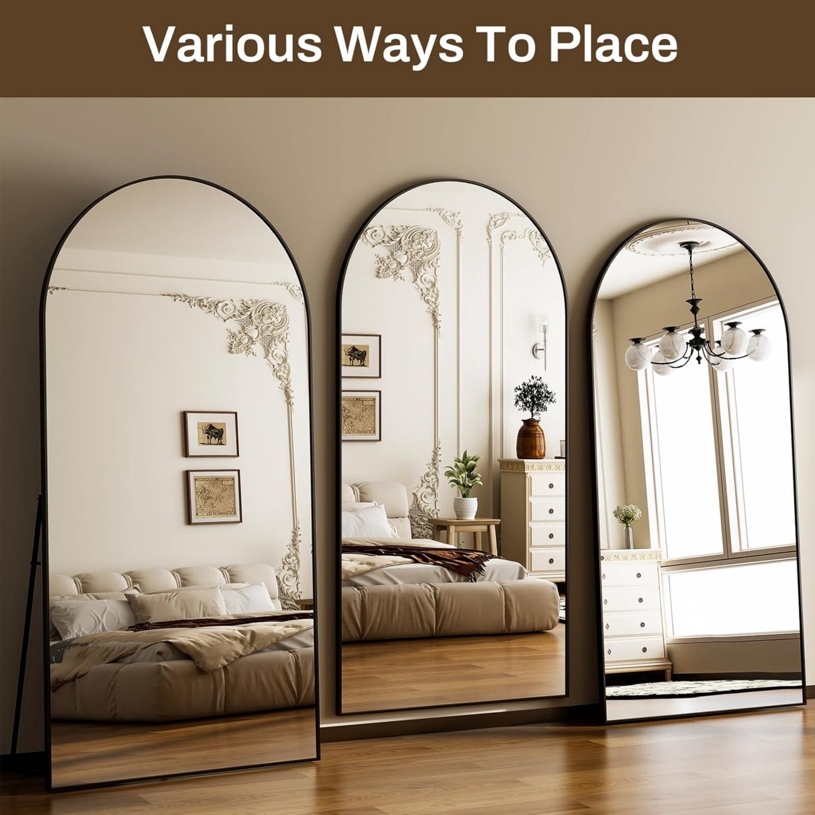 Dscont 30"x71" Arched Full Length Mirror Modern Floor Mirror with Aluminum Frame, Black