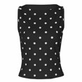thumbnail image 4 of BODOAO Women's Polka Dot Tank Top Sleeveless Boat Neck Fitted Top with Ruched Sides Stretchy Crop Tank Top Polka Dot Tank Tops for Women Dressy Style Casual Top Black L, 4 of 4