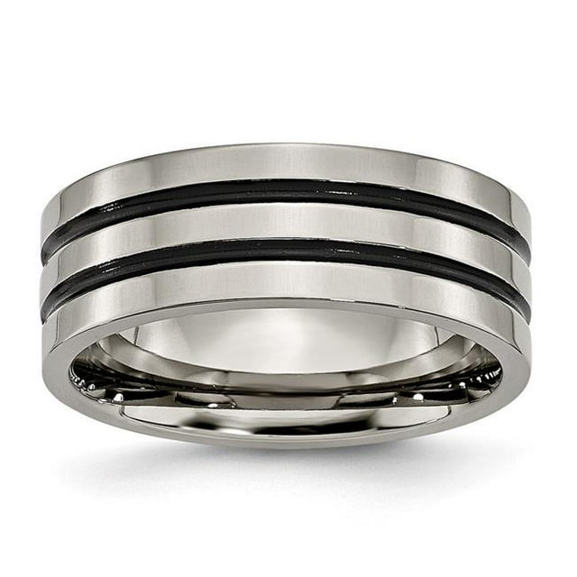 8 mm Titanium Enameled Grooved Flat Polished Band, Size 12.5