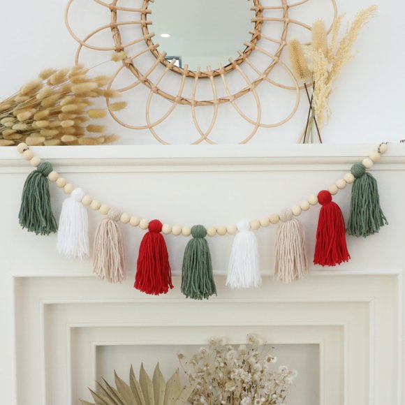 Banner para colgar en la pared con forma de guirnalda con borlas, decoración navideña bohemio