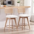 thumbnail image 3 of Zesthouse 26.2" Rattan Counter Stools Set of 2, Swivel Sherpa Counter Height Bar Stools with Cane Back and Wooden Legs, Mid Century Barstools for Kitchen Island, White, 3 of 11