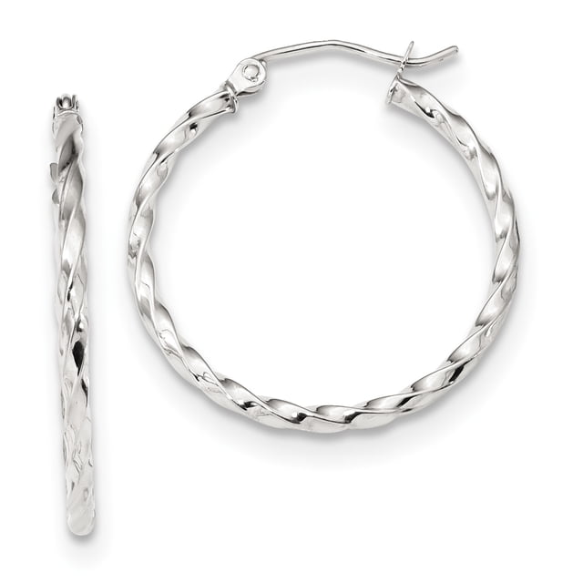 10k White Gold Twist Hoop Earrings Round