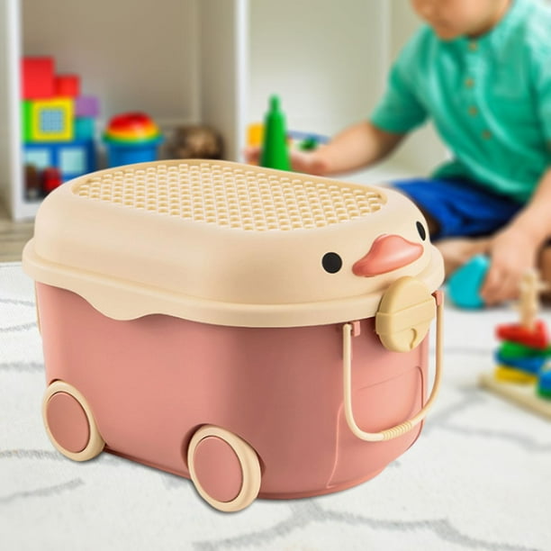 Cartoon Toy Storage Box with Wheels Multipurpose Storage Bin Portable with  Handles for Nursery Room Playroom Kids Bedroom Household Red Middle 