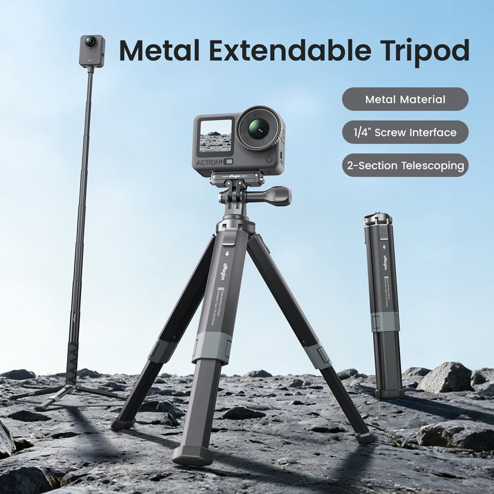 Metal Extension Tripod for DJI Osmo 360 /Action 6/5 Pro/4/Insta 360 X5/X4 Air/X4/X3/GoPro Hero 13/12/11/10/9 Camera 2-Stage Adjustable Desktop Stand Tripod with 1/4" Screw