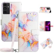 SaniMore Case for Samsung Galaxy A15 6.5" 2021, PU Leather Case Luxury Marble Pattern Flip Kickstand Magnetic Clasp Cash Pocket Crossbody Lanyard Fashion Case for Girls Women, Galaxy
