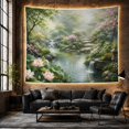 thumbnail image 6 of Lotus Pond Beside a Waterfall and Stone Lantern, Peaceful Illustration for Nature Lovers, Japanese Garden Decor, New Home Gift, Tapestry Wall Hanging for Bedroom and Studio, 6 of 7