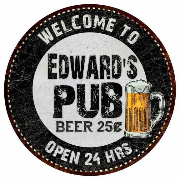 Edward's Pub 14" Round Metal Sign Beer Bar Black Wall Decor Gift 100140039275