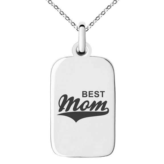Tioneer Stainless Steel Best Mom Small Rectangle Dog Tag Charm Pendant Necklace