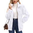 thumbnail image 6 of Women's Jacquard Check Plush Jacket, Stand Collar Full Zip Front, Loose Fit Fleece Coat, Long Sleeve Casual Outerwear, Soft Textured Winter Style White M, 6 of 6