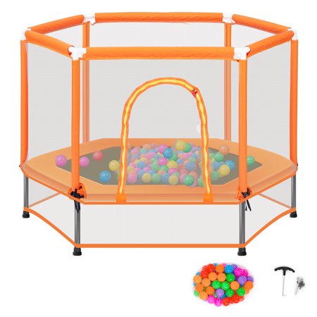 EUROCO 55   Trampoline for Kids  Toddlers Trampoline with Enclosure Net and Balls  Mini Trampoline  Indoor & Outdoor Trampoline  Gifts for Kids  Baby Toddler Trampoline Toys  Orange