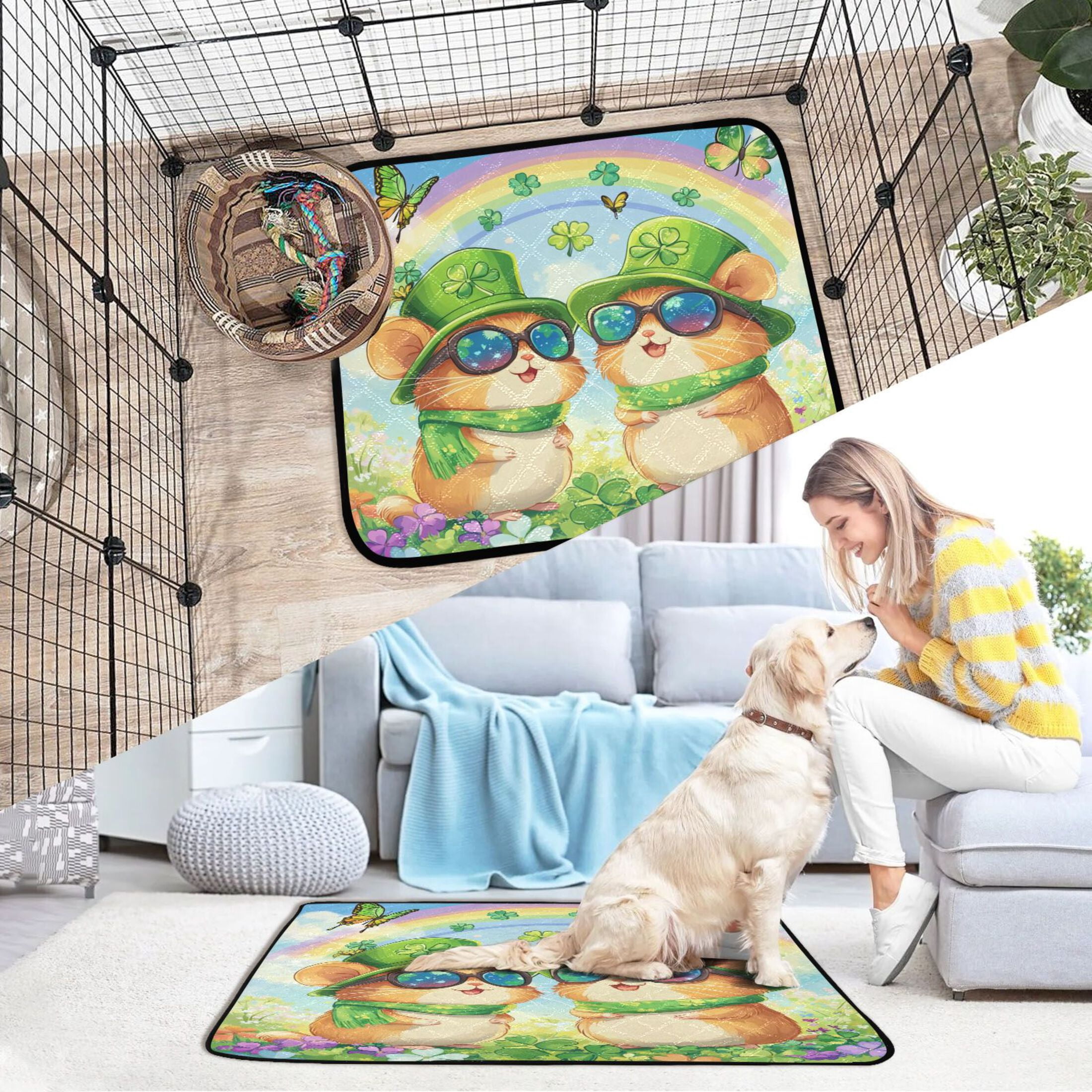 Qxltty St Patricks Hamsters Cat litter Pads Pet Set of 2 Diaper Mats Center Anti-leakage Layer Absorbent Soft and Comfortable