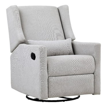 Pemberly Row Wood Swivel Glider Recliner with Pillow in Blanco White
