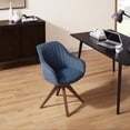 thumbnail image 3 of Art Leon Mid-Century Modern Accent Side Chair, 360° Swivel No Wheels, Linen Upholstered Oak Legs, for Study Living Room Bedroom, Blue, 3 of 9