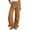 Brown——Back to School Outfits for Women, variant on Womens Wide Leg Pants Elastic Waist Cotton Linen Trousers Ruffled Hem Smocked Pant with Pockets White M