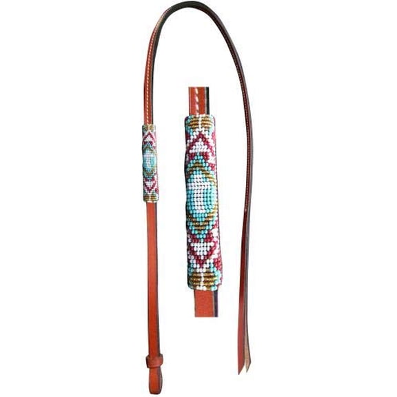 Showman 4' Leather Over Under Whip w/ Cross Design Beaded Overlay