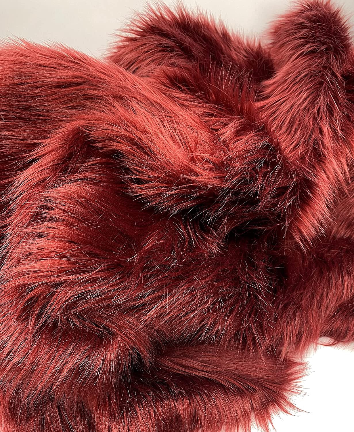 Faux Fur by the Yard - Long Pile Mohair Fur - Burgundy