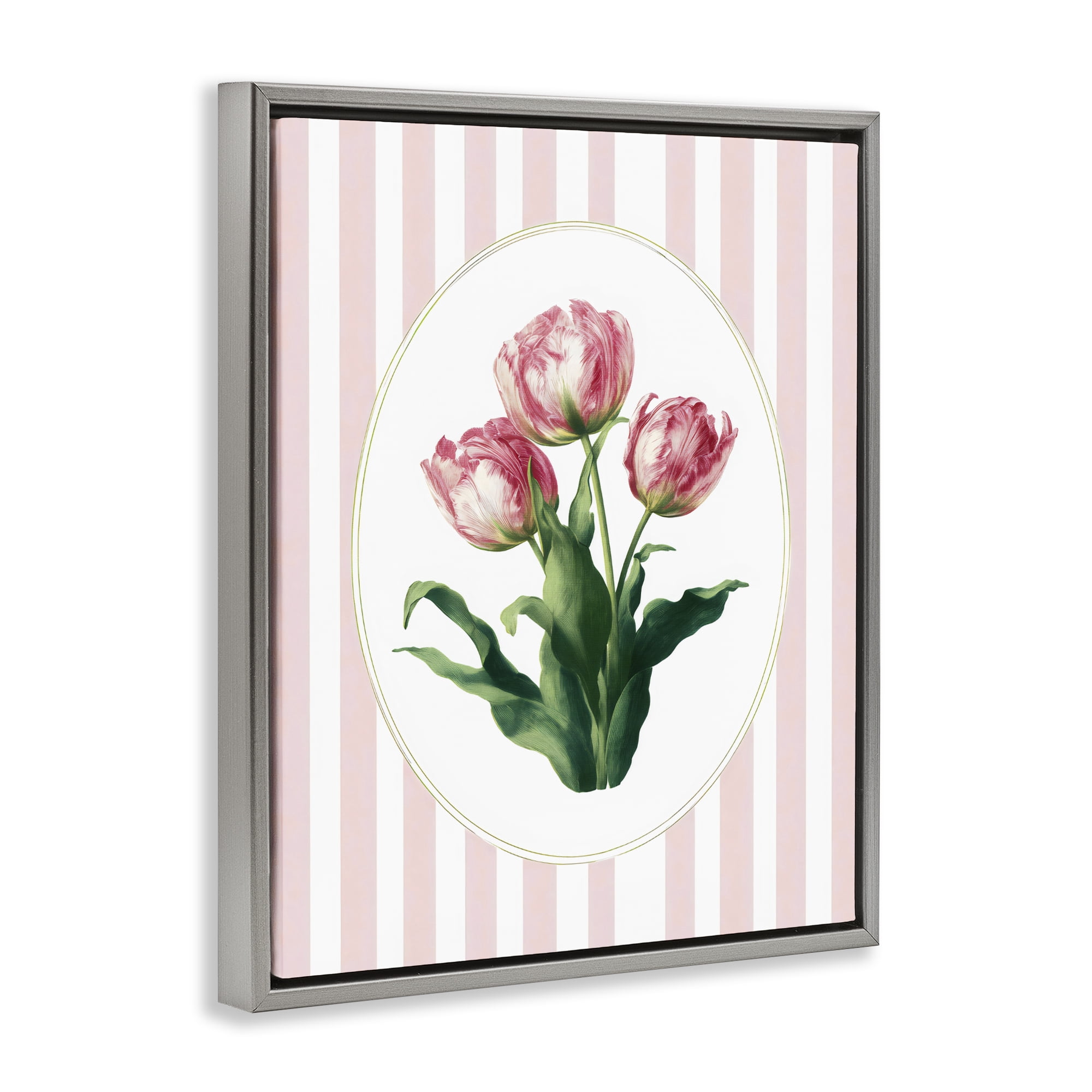 Stupell Industries Spring Tulips on Stripes Gray Framed Floater Canvas Wall Art, design by Ink Drop Loft