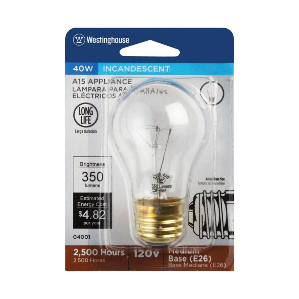 04001 40Watt Clear Appliance Light Bulb, 350 Lumens Quantity 6