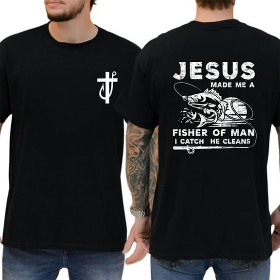 New Jesus Made Me a Fisher of Men T-Shirt | Funny Christian Fishing Shirt for Men of Faith | Religious Outdoor Tee for Fishermen| Bible Verse Inspired Graphic Tee, DTG Print, Unisex Shirt