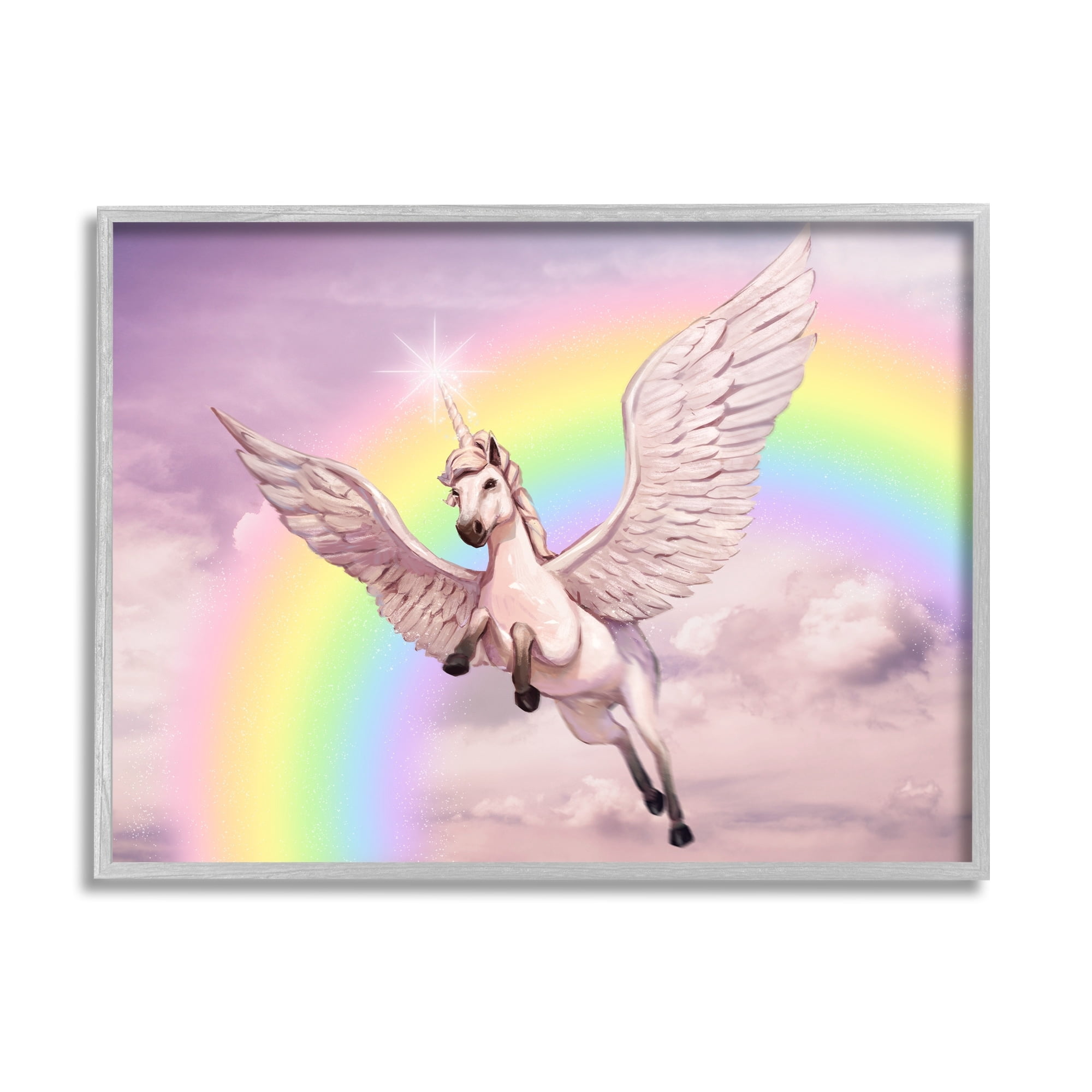 Stupell Industries Unicorn Flying Fluffy Clouds Rainbow Pink Fantasy , 30 x 24, Design by Ziwei Li