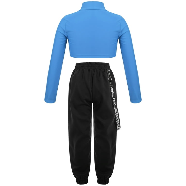 YIZYIF Girls Solid Color Long Sleeve Cropped T-Shirt with Sweatpants Dance  Suit Outfit Hip Hop Dance Costume