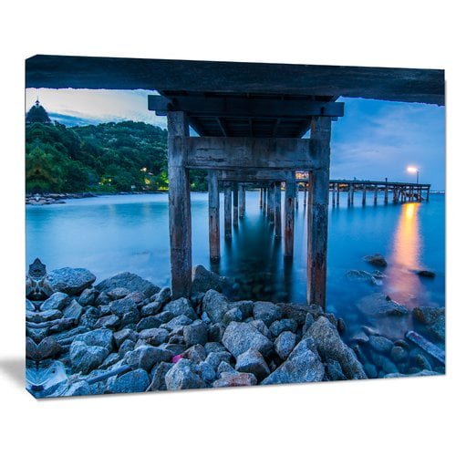 Design Art Under Wood Bridge At Twilight Sea Bridge Photographic Print On Wrapped Canvas Walmart Com Walmart Com