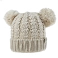 thumbnail image 1 of Qarigey Sombrero Pompones esponjosos Bolas Diseño de doble capa Sombrero Buena retención de calor Gran elasticidad Gorras para niños Beige Type3 NO3, 1 of 6