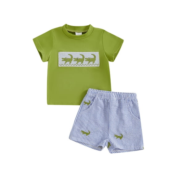 BemeyourBBs Baby Boy Summer Outfits Alligator Embroidery T-Shirt Pocket Shorts