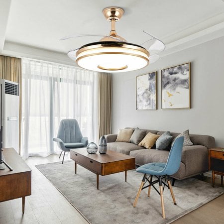 

42 Modern invisible Indoor Ceiling Fan With LED Light Ceiling light with Fan Chandelier Lamp pendent celling lighting lamp light fixture Remote Control Automatic Telescopic Fan Blade