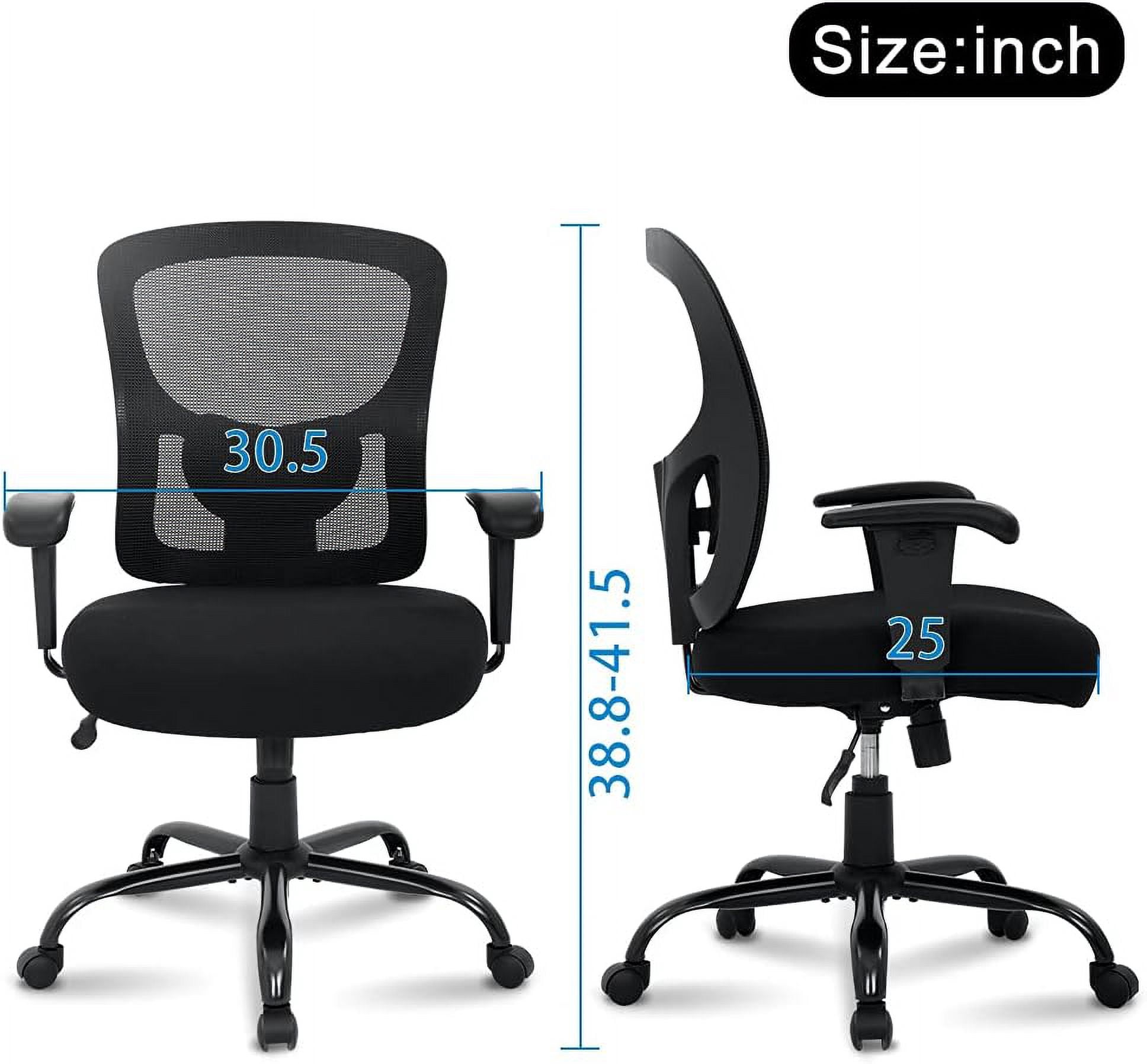 BIQWBIC High Back Office Chairs for Adults, Metal Swivel Desk Chair, 400 lb Capacity, Black