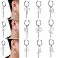 thumbnail image 2 of GKNET 12 Horoscope Zodiac 1PC Stainless Steel Hoop Tassel Chain Earring Drop Men Women-Pisces, 2 of 9