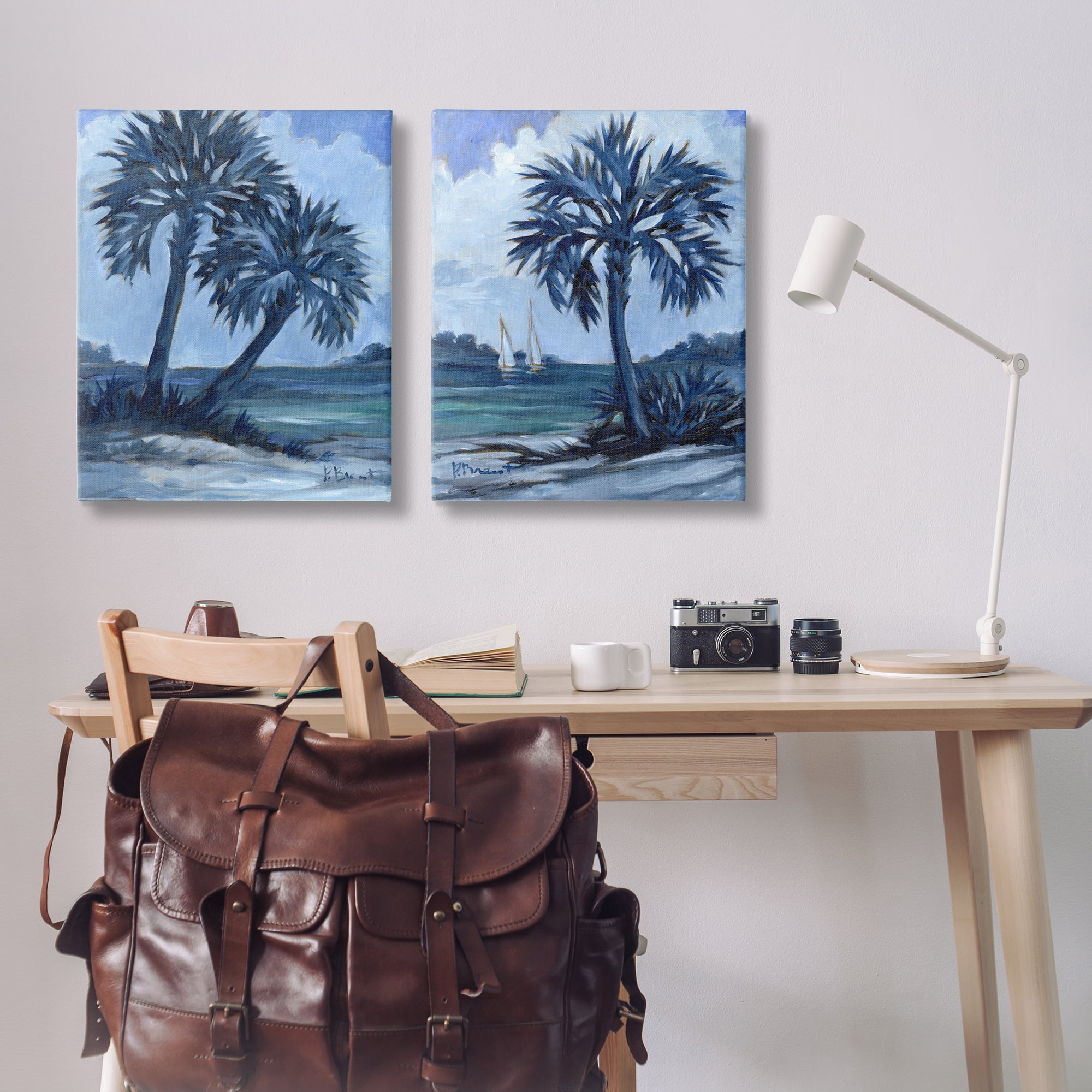 Stupell Industries Impressions of Indigo Palms Nautical & Beach Painting Wrapped Canvas Art Print Wall Art, 24 x 30, Set of 2