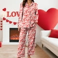 thumbnail image 5 of vigerkar Holiday Cute Bow Pajamas Women Silk Satin Pink Heart Print Pjs 2 Piece Long Sleeve Shirt Matching Lounge Pants Set (Light Pink, XL), 5 of 6