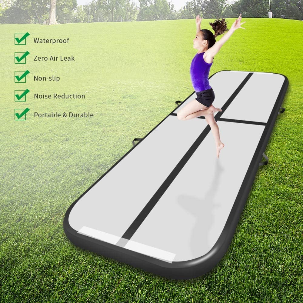 FBSPORT 13ft/16ft/20ft/23ft/26ft Inflatable Gymnastics Air Track Tumbling Mat 4/8 inches Thickness Airtrack Mats for Home Use/Training/Cheerleading/Yoga/Water with Pump 