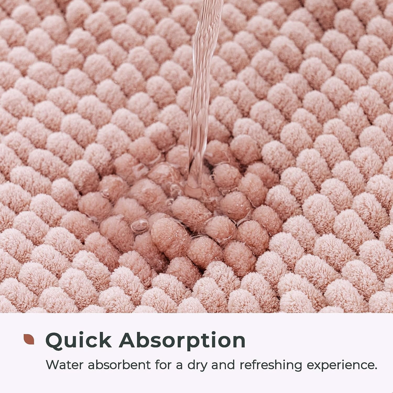FRESHMINT Chenille Bathroom Rugs Mat 32'' x 20'' Non-Slip Bath Mat for Bathroom Floor & Bathtub, Washable Soft Shower Shag Bath Rugs, Fluffy Thick Water Absorbent Microfiber Shower Mat, Dusty Pink