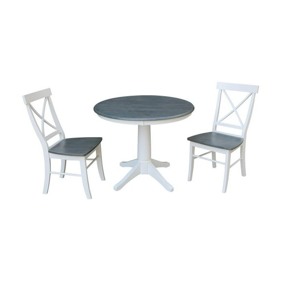 International Concepts 36" Solid Wood Table With 2 X-Back Chairs in White/Gray