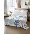 thumbnail image 2 of Blue Teal Coastal Flat Sheets Only Queen Size, Soft Breathable Bed Top Sheets for Mattress, Summer Beach Starfish Coral Nautical Luxury Bedding Flat Sheets for Home Hotel Bedroom Bed Protection, 2 of 9