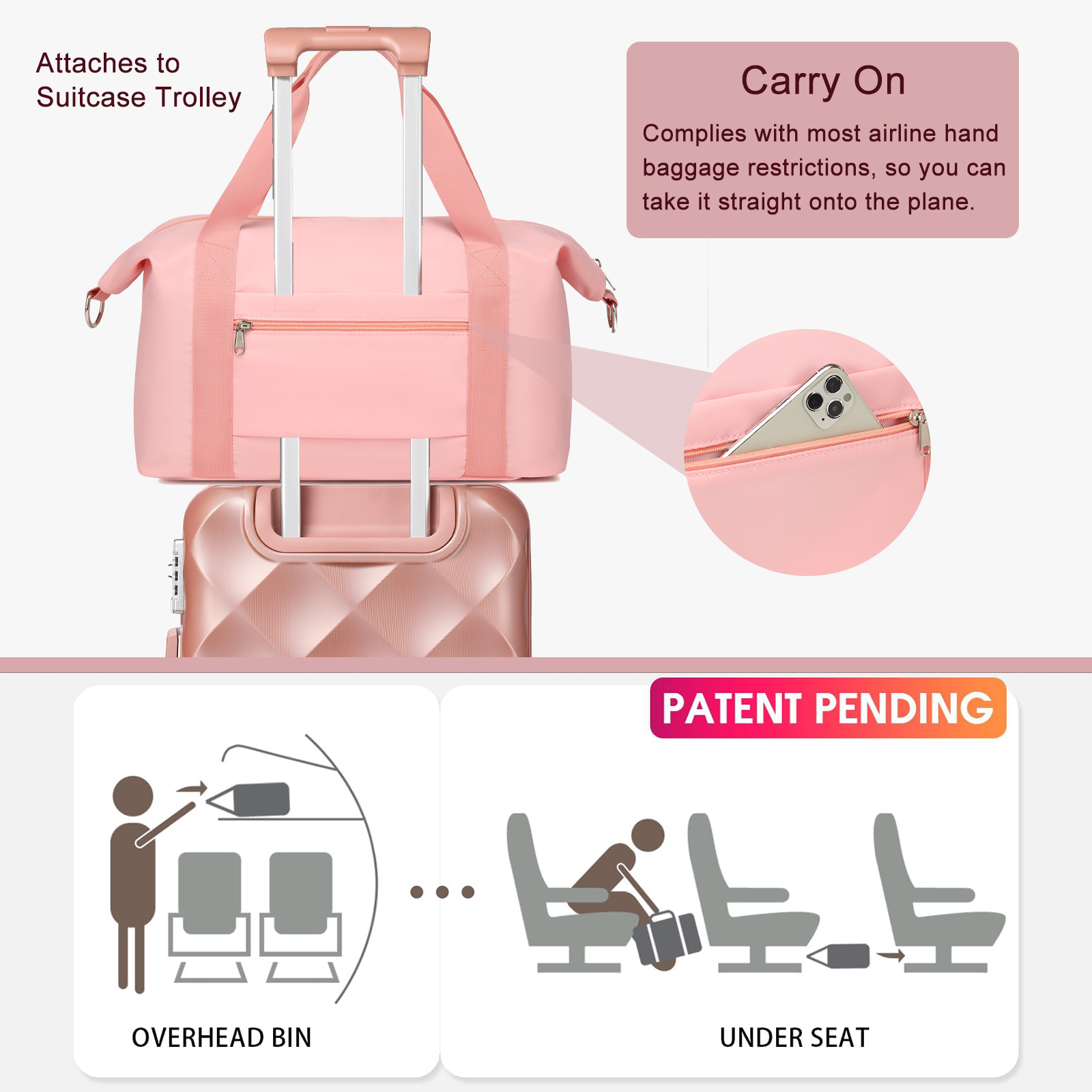 Somago Travel Duffel Bag Weekend Bag Carry On Tote Water Resistant Travel Essentials Sport Gym Bag For Men & Women Overnight Bag Luggage Bag With Trolley Sleeve For Hospital Business Trip