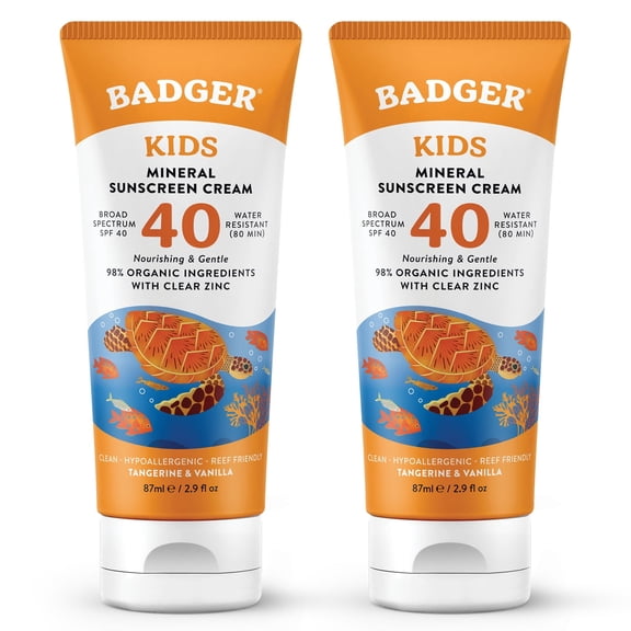 Badger Kids Mineral Sunscreen Cream, SPF 40, 2.9 fl oz, 2 pack