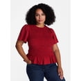 thumbnail image 2 of Time and Tru Women's Smocked Top with Short Puff Sleeves, Sizes XS-XXXL, 2 of 6