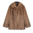 thumbnail image 4 of PiGOGI Men's Sport Coats Mens Warm Faux Furry Long Coat Jacket Winter Solid V-neck Outerwear Coffee, 4 of 5