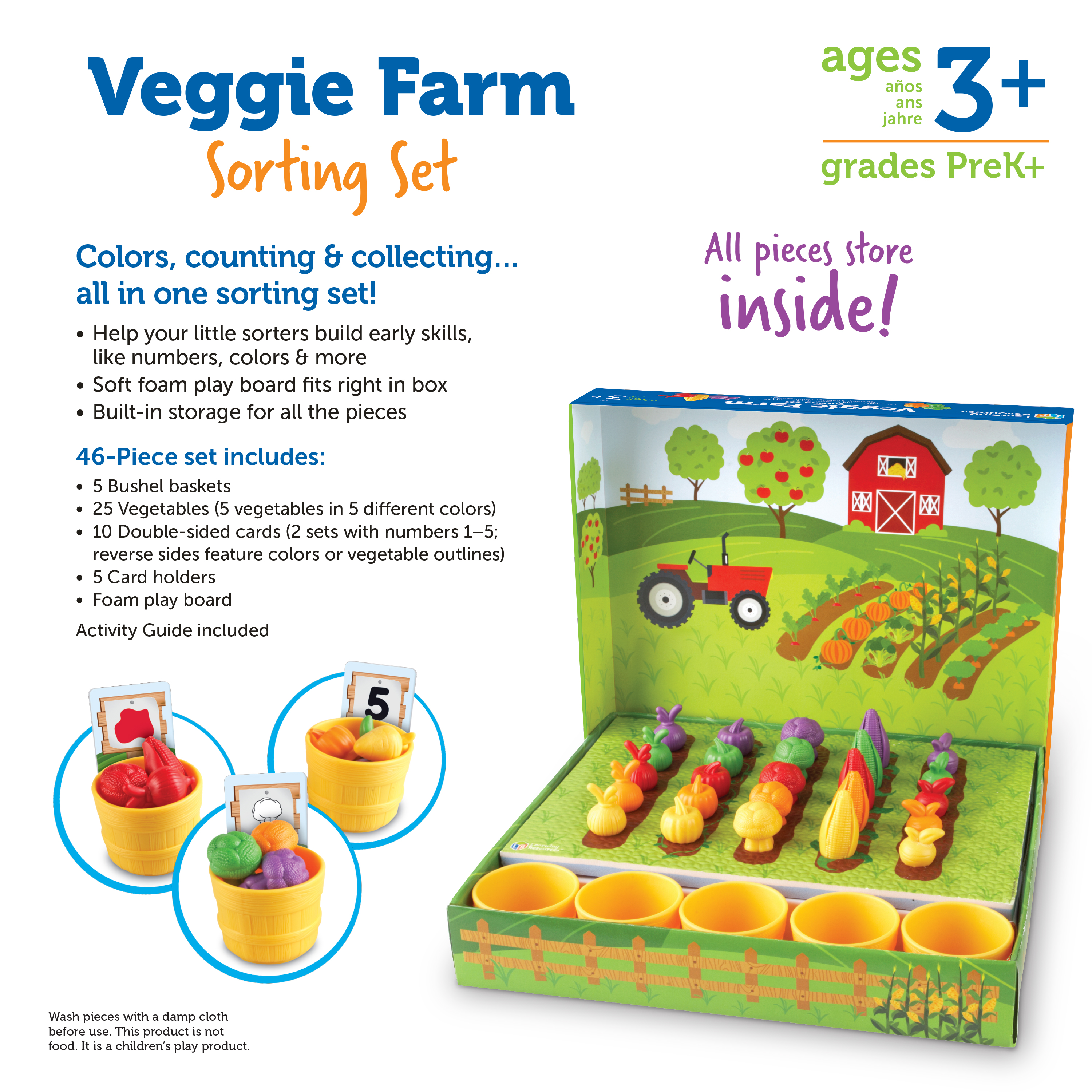 Learning Resources Veggie Farm Sorting Set, Color Sorting and Early Counting, Preschool Game, 46 Pieces, Ages 3,4,5+ - image 5 of 8